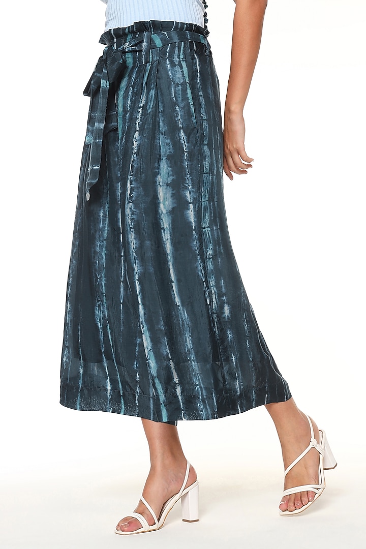 Midnight Blue Habutai Silk Tie-Dye Printed Wide-Leg Pants by Capisvirleo at Pernia's Pop Up Shop