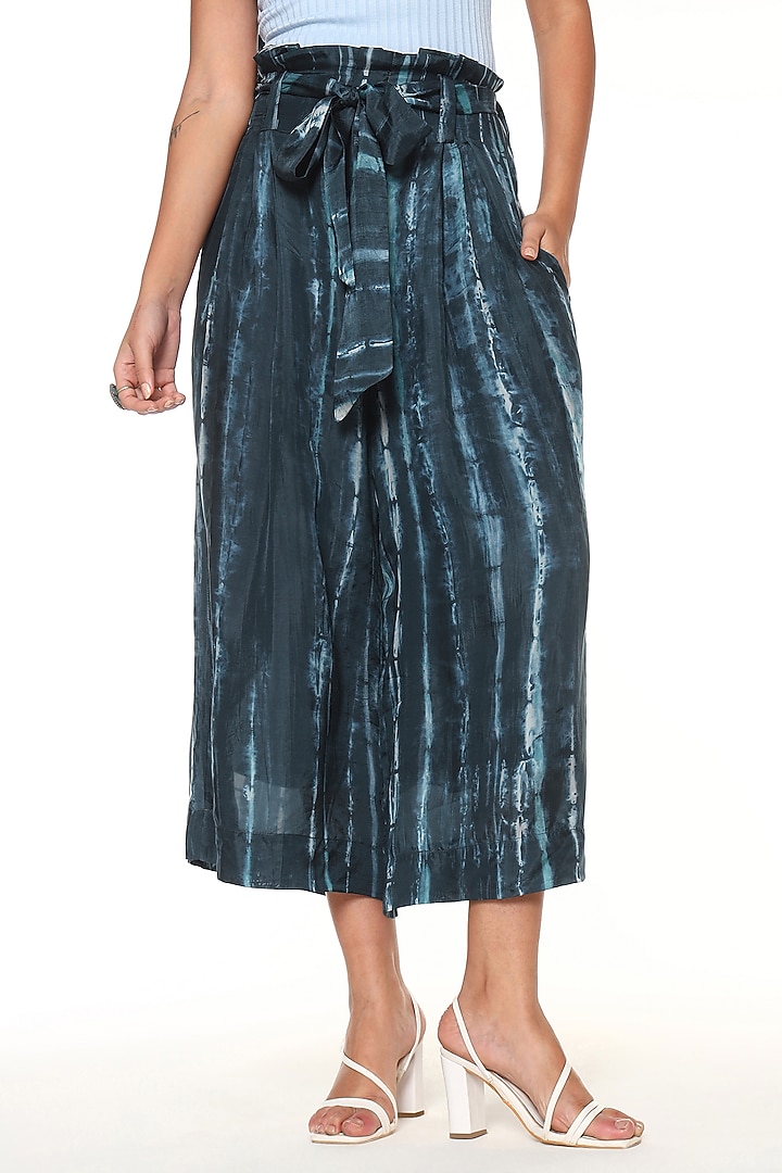 Midnight Blue Habutai Silk Tie-Dye Printed Wide-Leg Pants by Capisvirleo at Pernia's Pop Up Shop