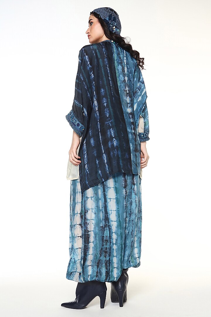 Topaz Blue & Ocean Blue Habutai Silk Embroidered Co-Ord Set by Capisvirleo at Pernia's Pop Up Shop