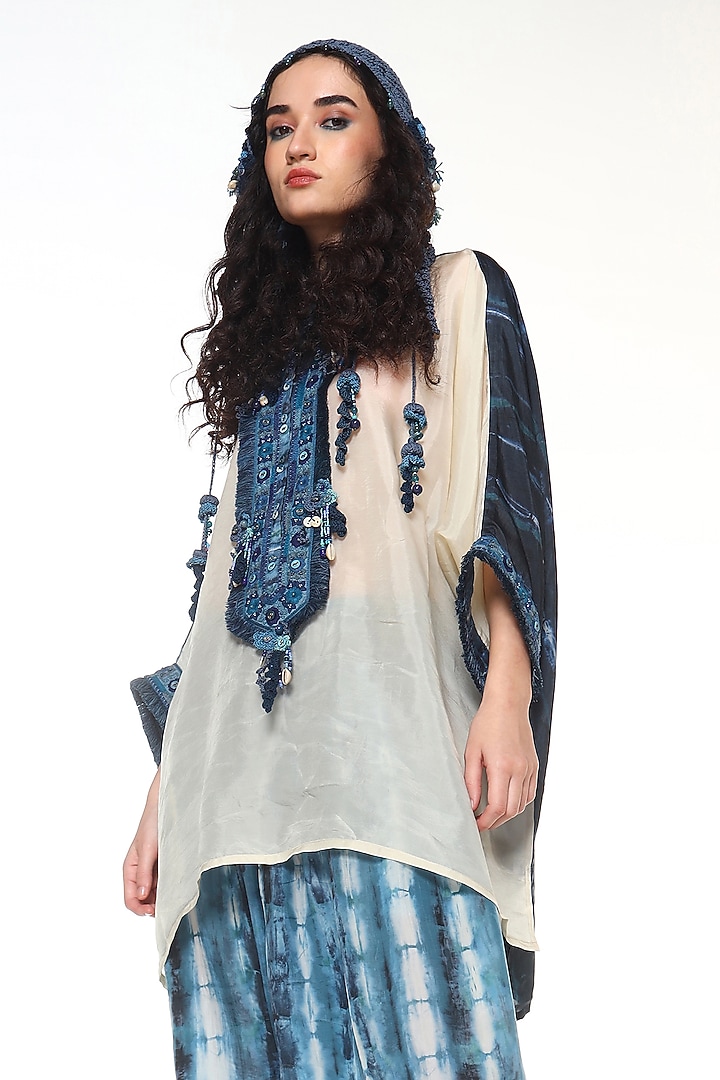Topaz Blue & Ocean Blue Habutai Silk Embroidered Co-Ord Set by Capisvirleo at Pernia's Pop Up Shop