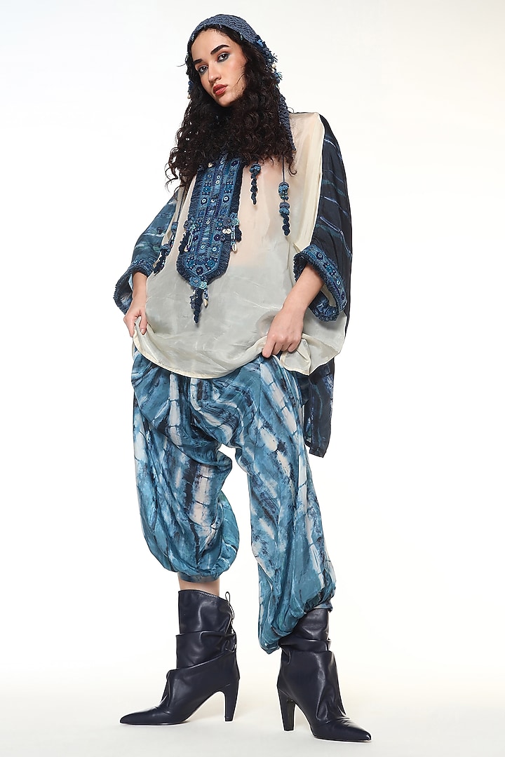 Topaz Blue & Ocean Blue Habutai Silk Embroidered Co-Ord Set by Capisvirleo at Pernia's Pop Up Shop