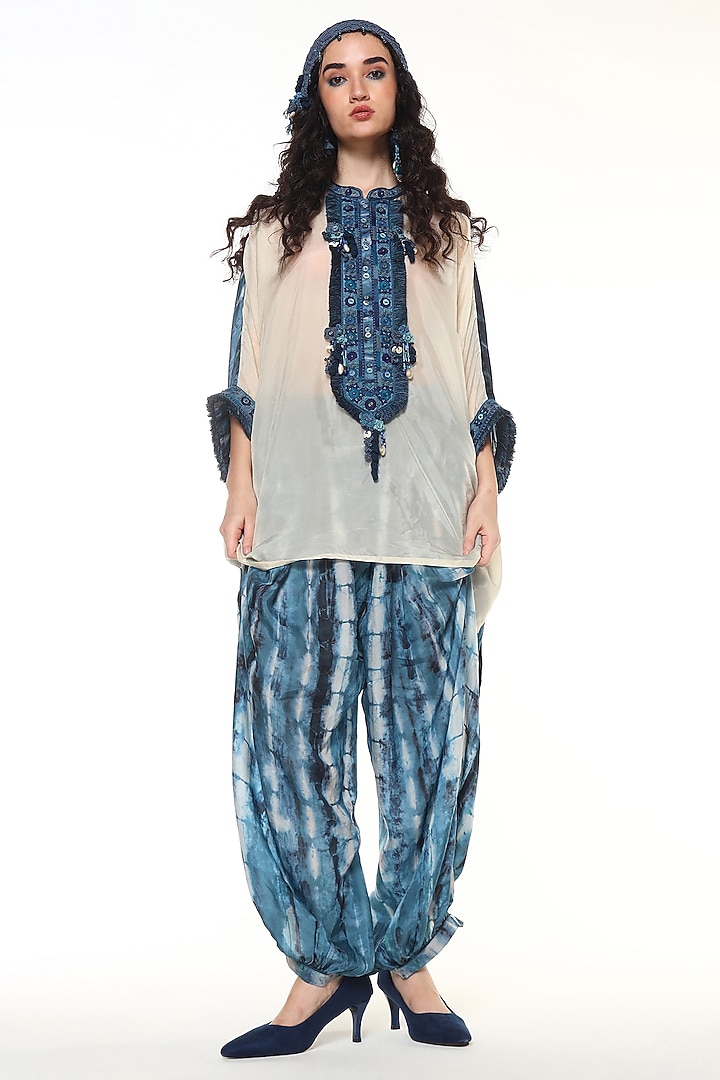 Topaz Blue Habutai Silk Embroidered Shirt by Capisvirleo at Pernia's Pop Up Shop