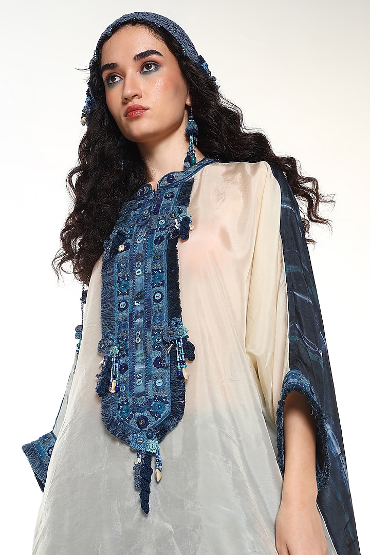 Topaz Blue Habutai Silk Embroidered Shirt by Capisvirleo at Pernia's Pop Up Shop