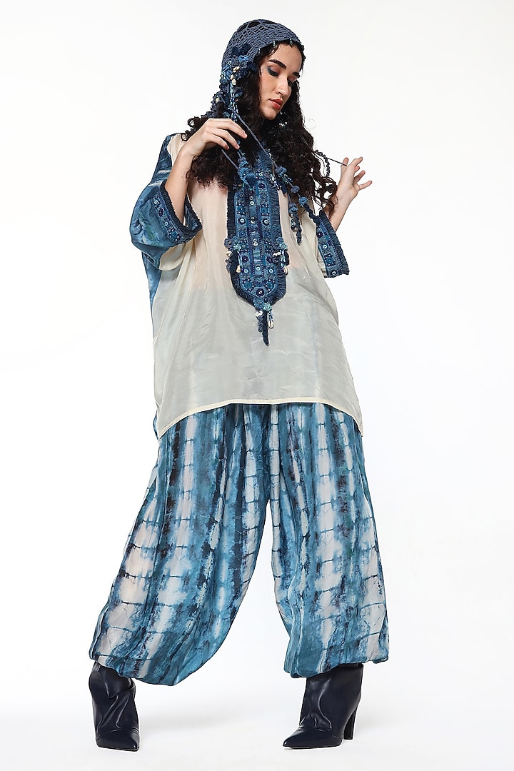 Topaz Blue Habutai Silk Embroidered Shirt by Capisvirleo at Pernia's Pop Up Shop