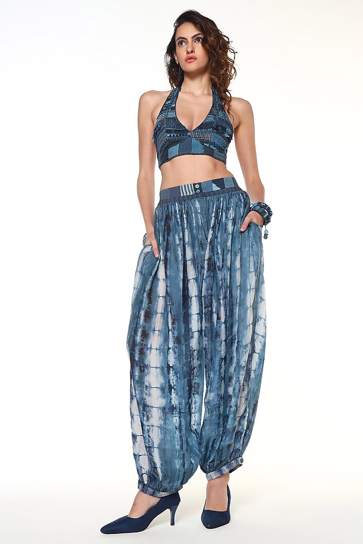 Ocean Blue Habutai Silk Tie-Dye Balloon Pants by Capisvirleo at Pernia's Pop Up Shop