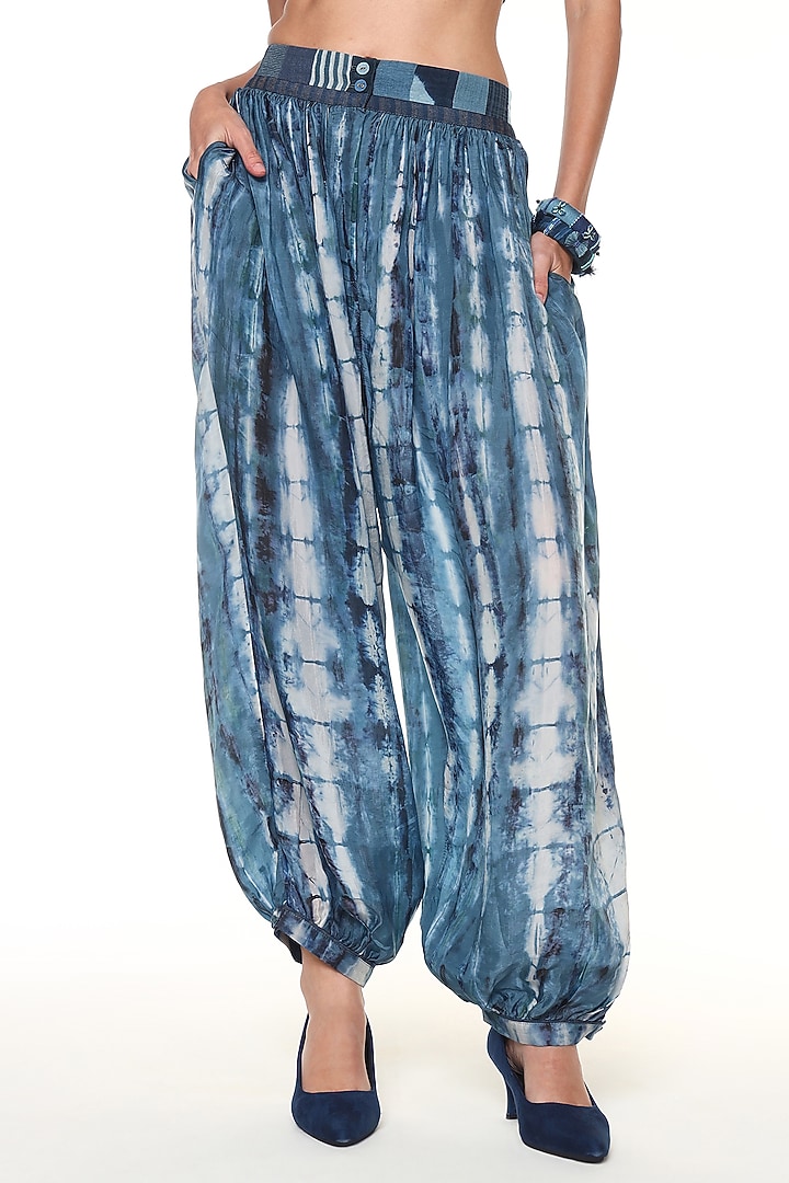 Ocean Blue Habutai Silk Tie-Dye Balloon Pants by Capisvirleo at Pernia's Pop Up Shop