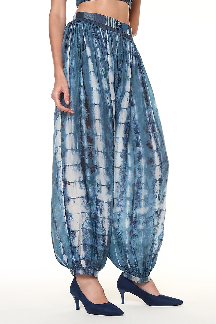 Ocean Blue Habutai Silk Tie-Dye Balloon Pants by Capisvirleo at Pernia's Pop Up Shop