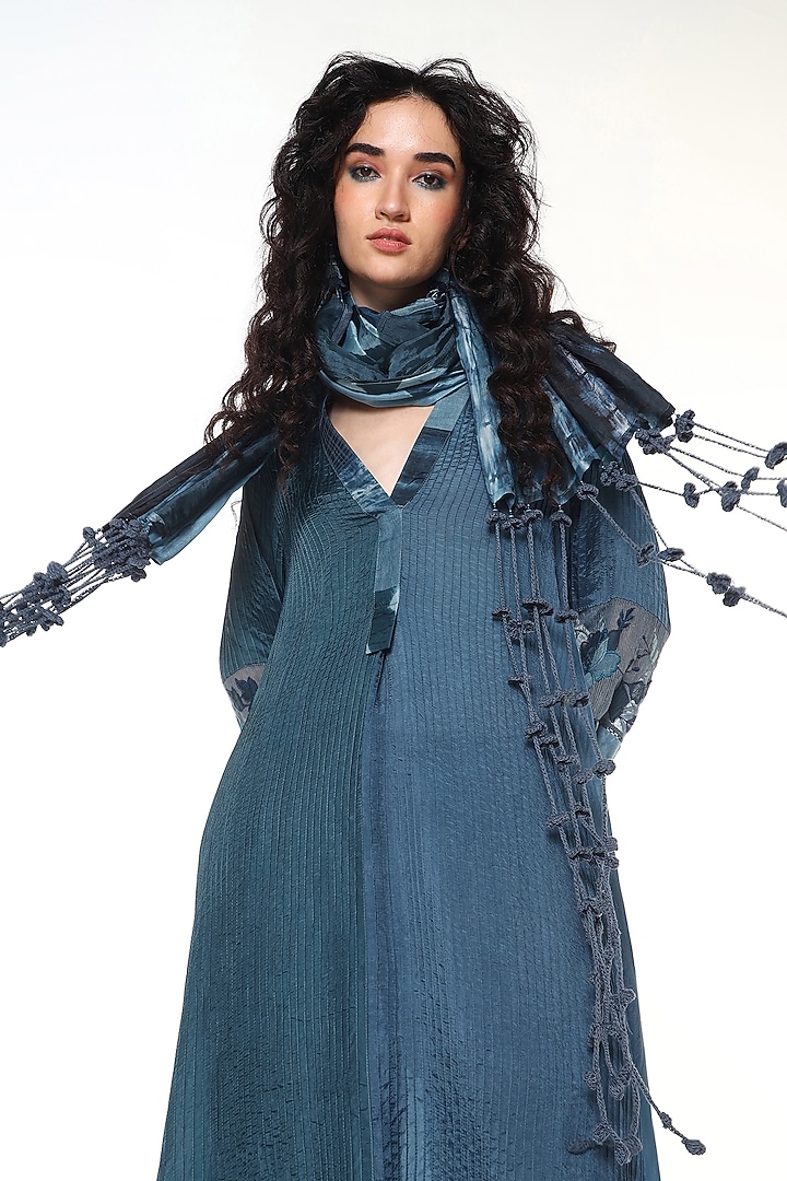 Topaz Blue Habutai Silk Tie-Dye Crochet Stole by Capisvirleo at Pernia's Pop Up Shop