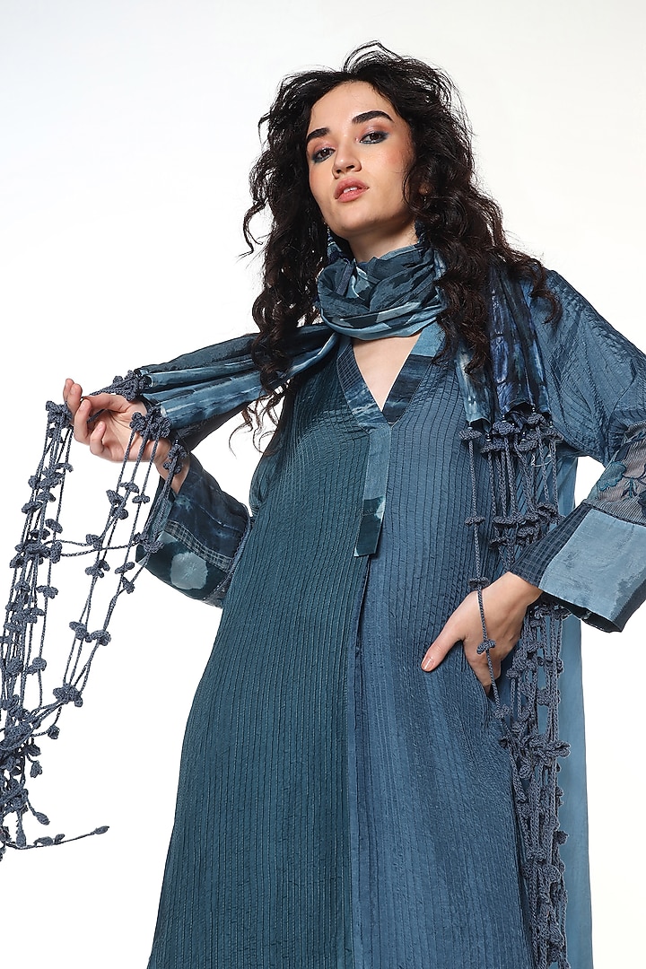 Topaz Blue Habutai Silk Tie-Dye Crochet Stole by Capisvirleo at Pernia's Pop Up Shop