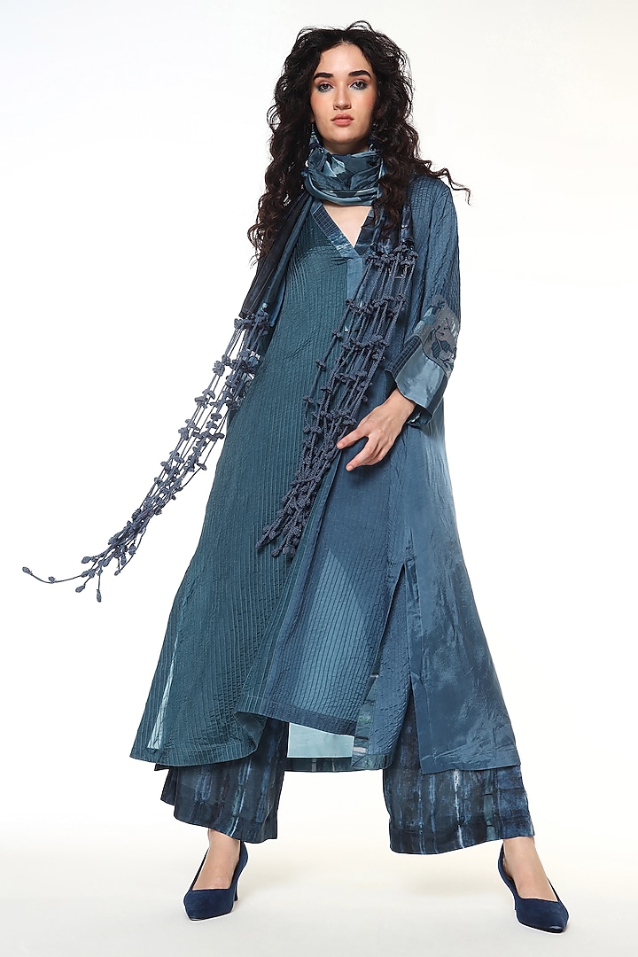Topaz Blue Habutai Silk Tie-Dye Crochet Stole by Capisvirleo at Pernia's Pop Up Shop