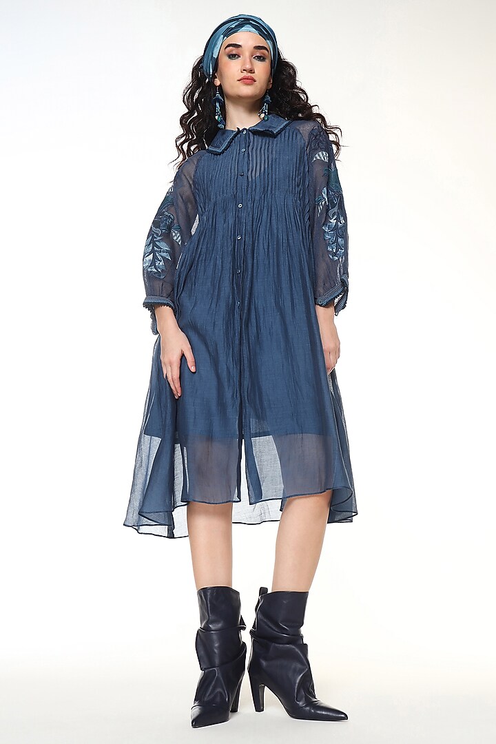 Ocean Blue Chanderi Silk & Jute Vacation Dress by Capisvirleo at Pernia's Pop Up Shop