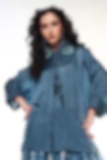 Dusty Blue Habutai Silk Smocked Shirt by Capisvirleo at Pernia's Pop Up Shop