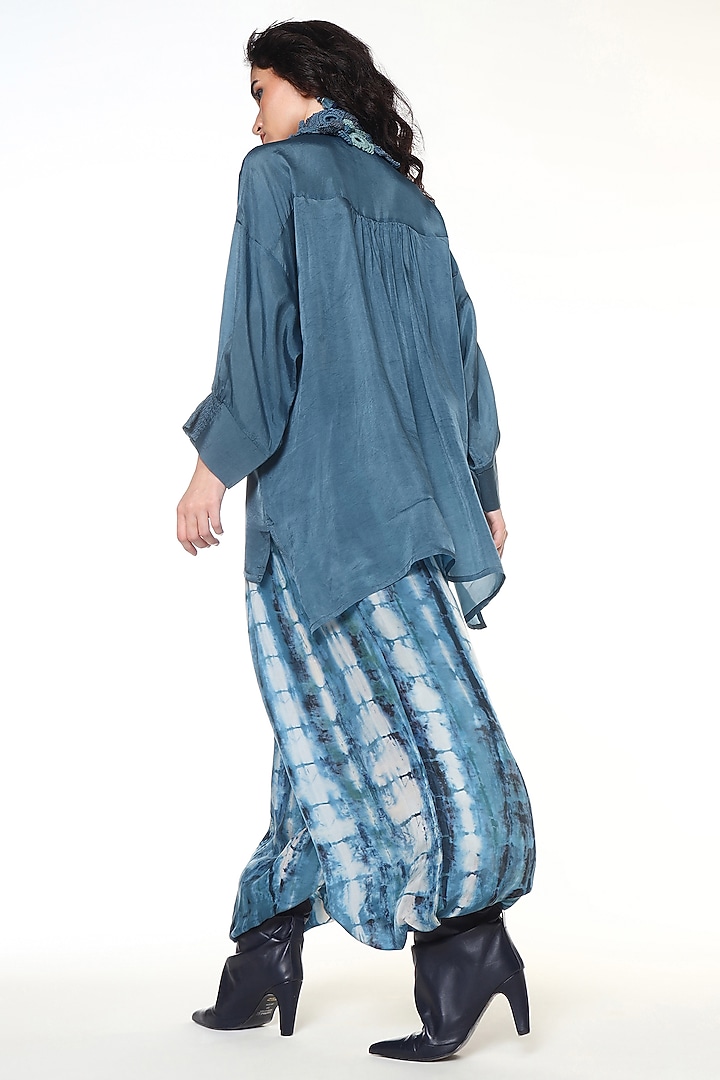 Dusty Blue Habutai Silk Smocked Shirt by Capisvirleo at Pernia's Pop Up Shop