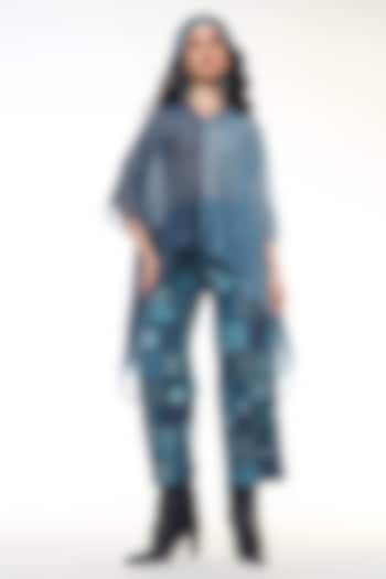 Dusty Blue Chanderi Silk Asymmetrical Top by Capisvirleo at Pernia's Pop Up Shop