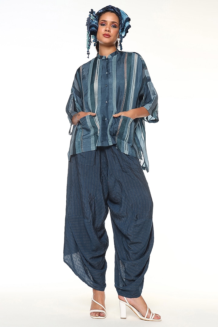 Topaz Blue & Midnight Blue Jute Line Co-Ord Set by Capisvirleo at Pernia's Pop Up Shop