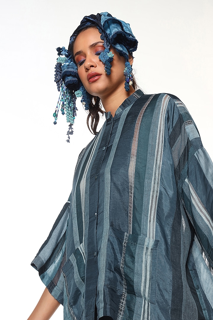 Topaz Blue & Midnight Blue Jute Line Co-Ord Set by Capisvirleo at Pernia's Pop Up Shop