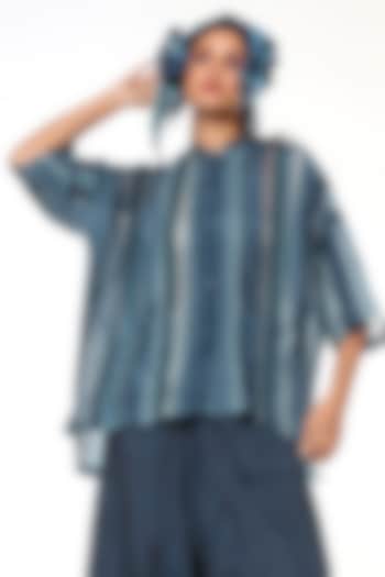 Topaz Blue & Midnight Blue Habutai Silk Patchwork Shirt by Capisvirleo at Pernia's Pop Up Shop