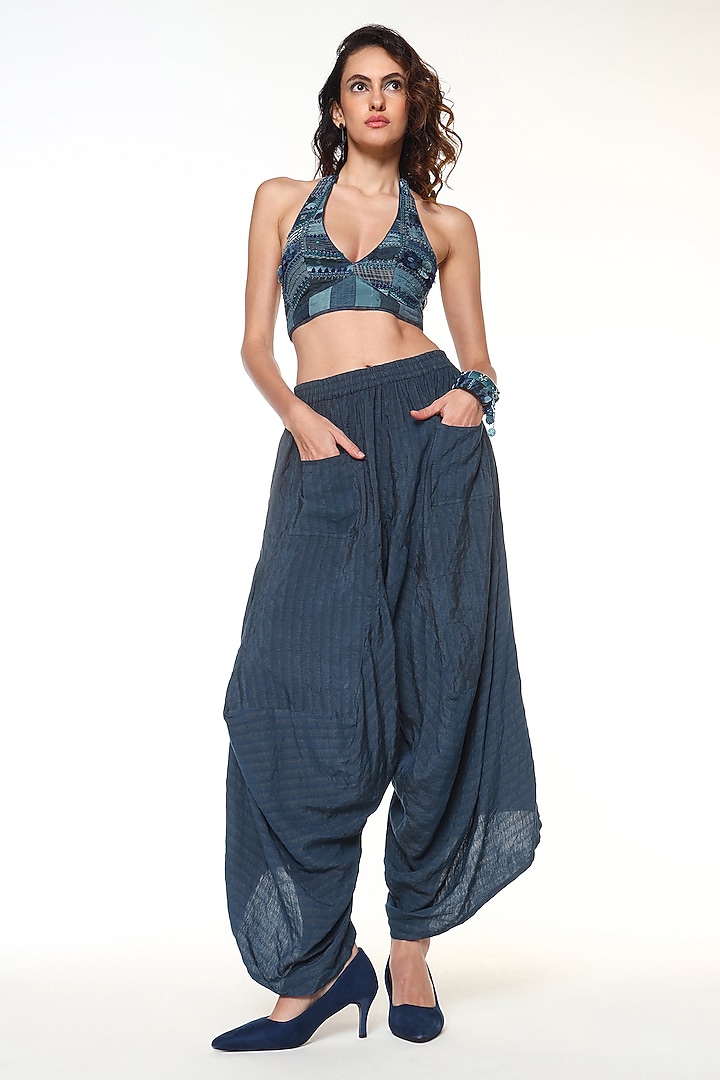Midnight Blue Jute Linen Calypso Pants by Capisvirleo at Pernia's Pop Up Shop