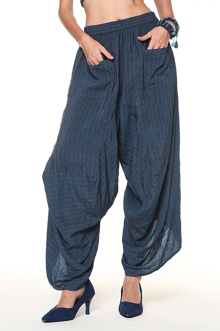 Midnight Blue Jute Linen Calypso Pants by Capisvirleo at Pernia's Pop Up Shop