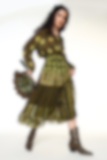 Moss Green Habutai Silk Patchwork Midi Skirt by Capisvirleo at Pernia's Pop Up Shop