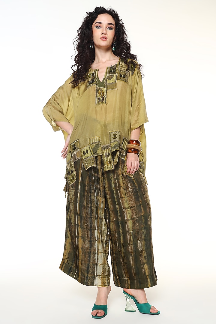 Powder & Moss Green Habutai Silk Co-Ord Set by Capisvirleo at Pernia's Pop Up Shop
