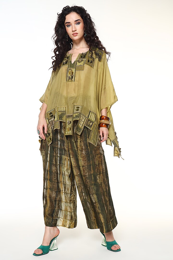 Powder Green Habutai Silk Applique Embellished Shirt by Capisvirleo at Pernia's Pop Up Shop