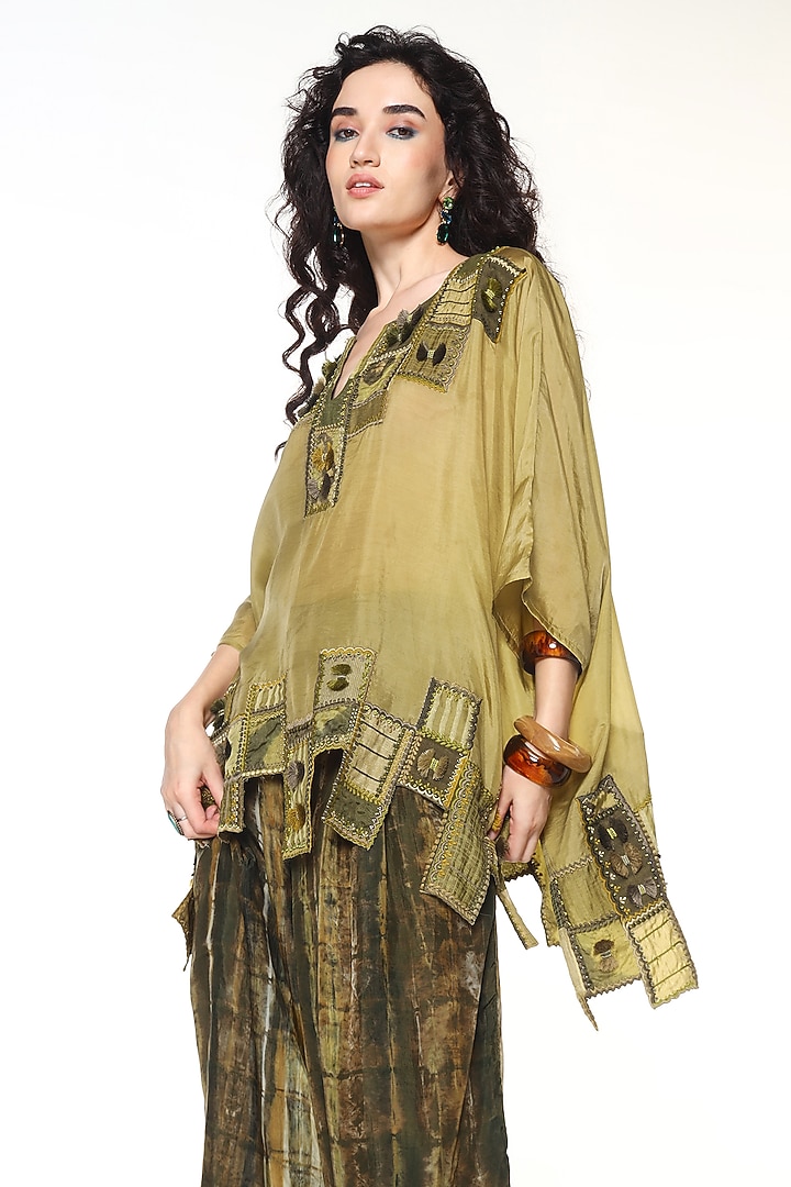 Powder Green Habutai Silk Applique Embellished Shirt by Capisvirleo at Pernia's Pop Up Shop