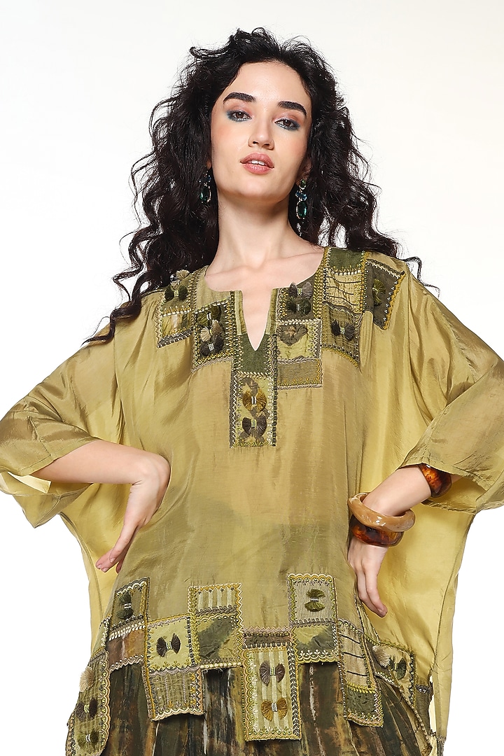 Powder Green Habutai Silk Applique Embellished Shirt by Capisvirleo at Pernia's Pop Up Shop