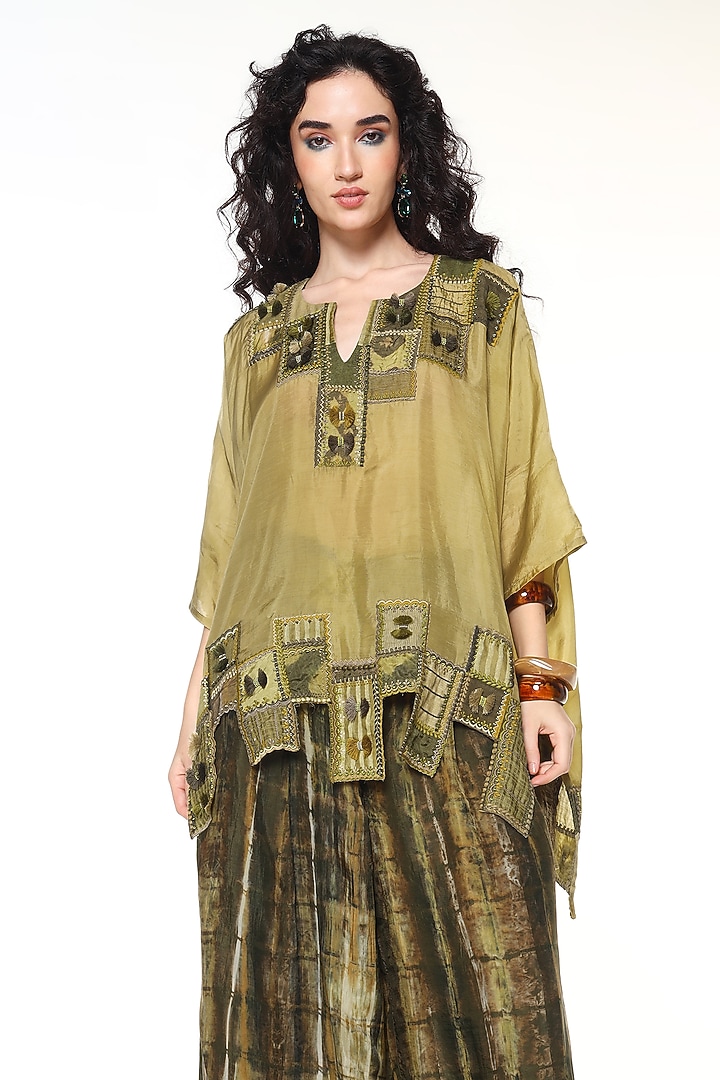 Powder Green Habutai Silk Applique Embellished Shirt by Capisvirleo at Pernia's Pop Up Shop