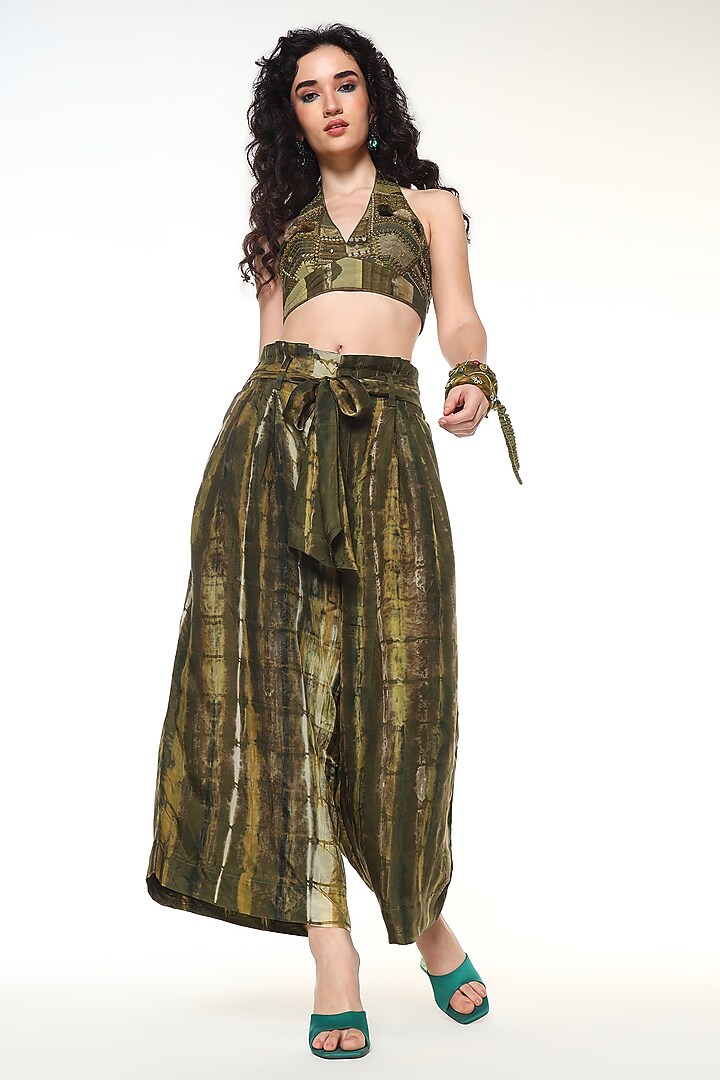 Moss Green Habutai Silk Elowen Pants by Capisvirleo at Pernia's Pop Up Shop