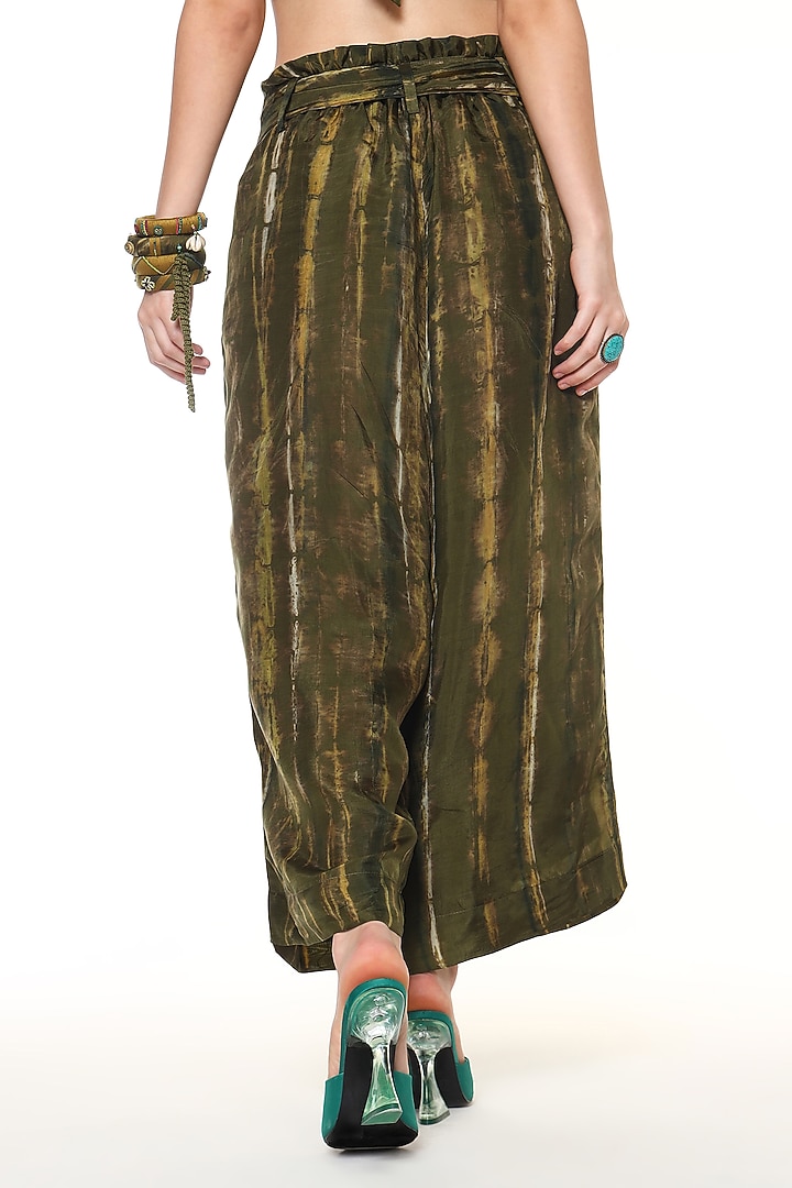 Moss Green Habutai Silk Elowen Pants by Capisvirleo at Pernia's Pop Up Shop