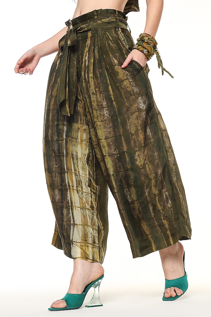 Moss Green Habutai Silk Elowen Pants by Capisvirleo at Pernia's Pop Up Shop