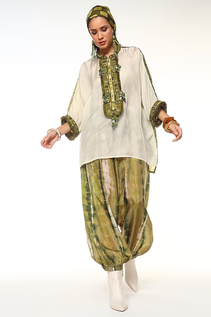 Green Sapphire & Moss Green Habutai Silk Co-Ord Set by Capisvirleo at Pernia's Pop Up Shop
