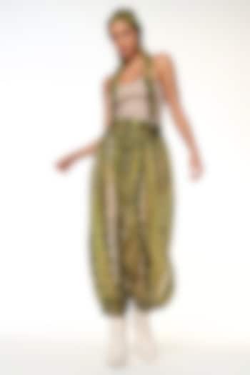 Moss Green Habutai Silk Tie-Dye Balloon Pants by Capisvirleo at Pernia's Pop Up Shop