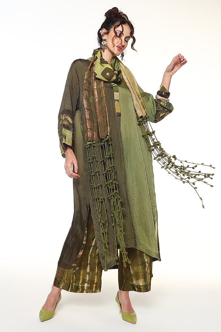 Green Sapphire Habutai Silk Tie-Dye Printed Scarf by Capisvirleo at Pernia's Pop Up Shop