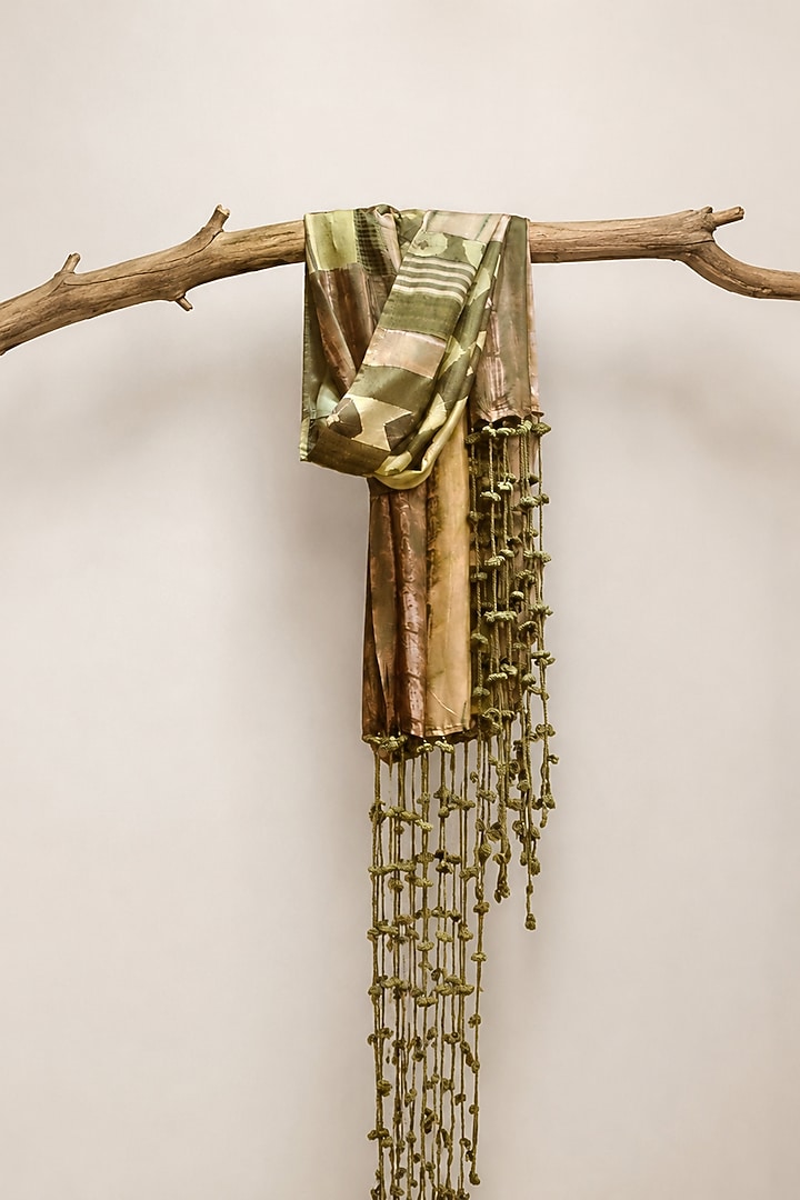 Green Sapphire Habutai Silk Tie-Dye Printed Scarf by Capisvirleo at Pernia's Pop Up Shop