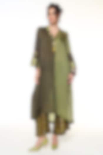 Olive & Moss Green Habutai Silk Color-Block Tunic  by Capisvirleo at Pernia's Pop Up Shop