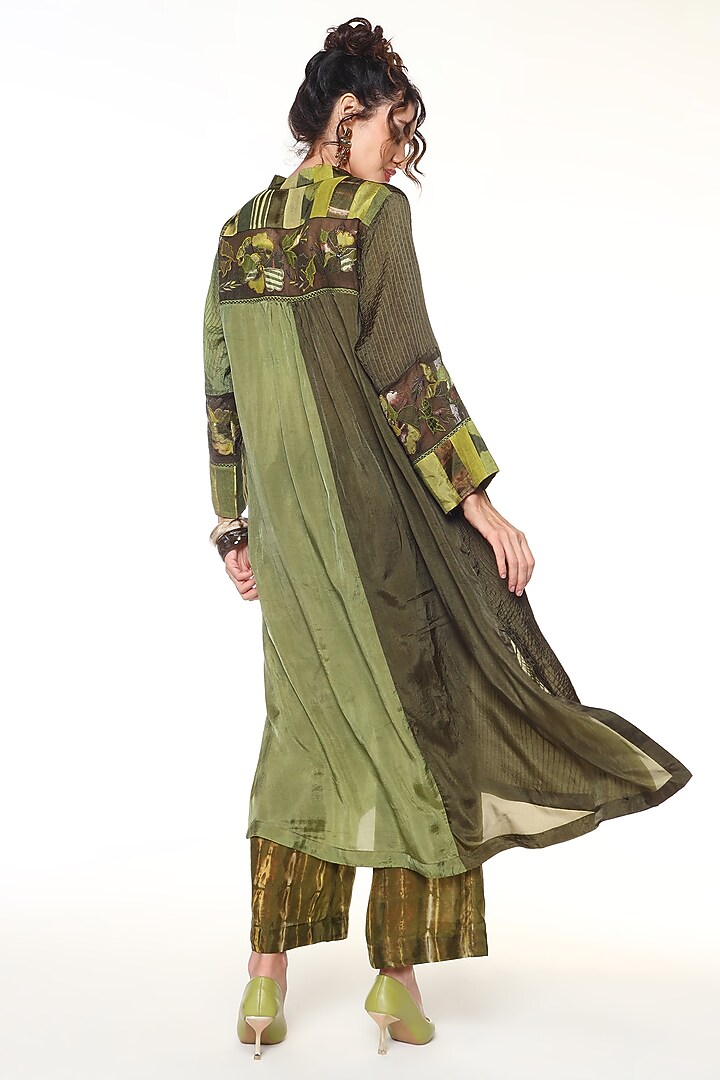 Sapphire & Olive Green Habutai Silk Textured Tunic Set by Capisvirleo at Pernia's Pop Up Shop