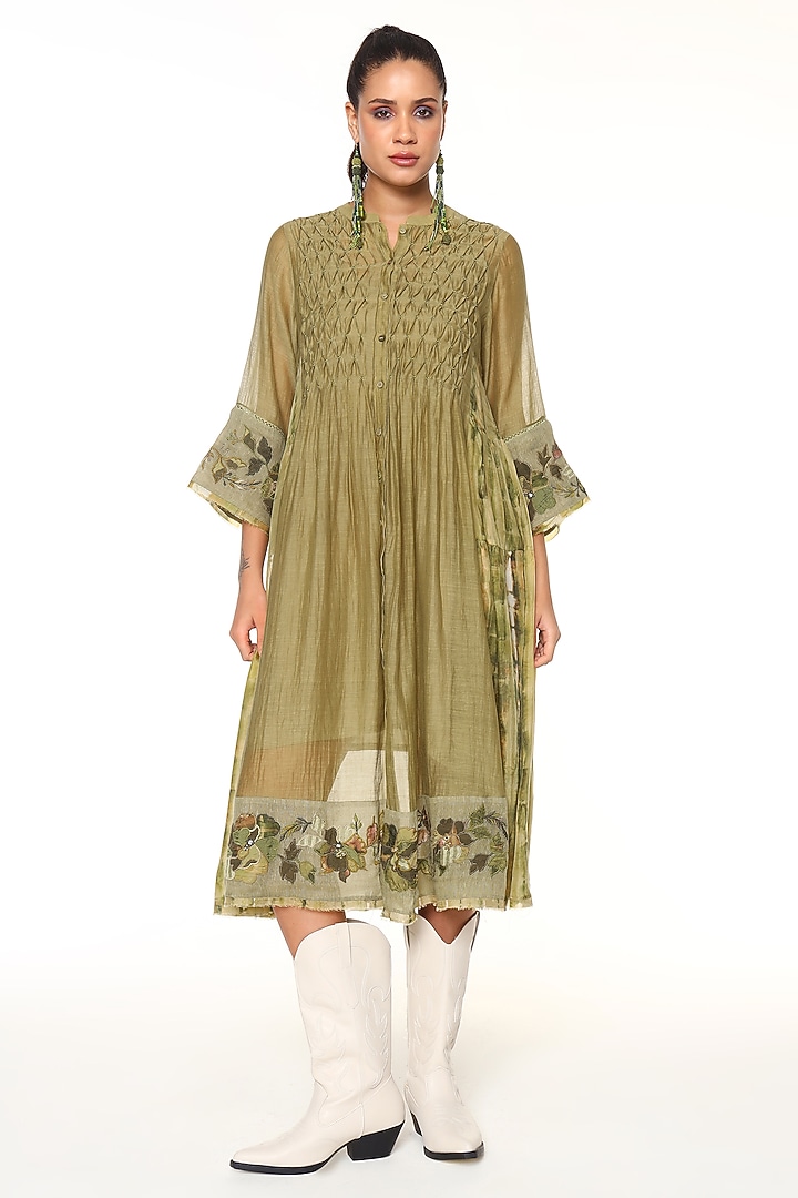 Powder Green Habutai Silk Tie-Dye Midi Cocktail Dress by Capisvirleo at Pernia's Pop Up Shop