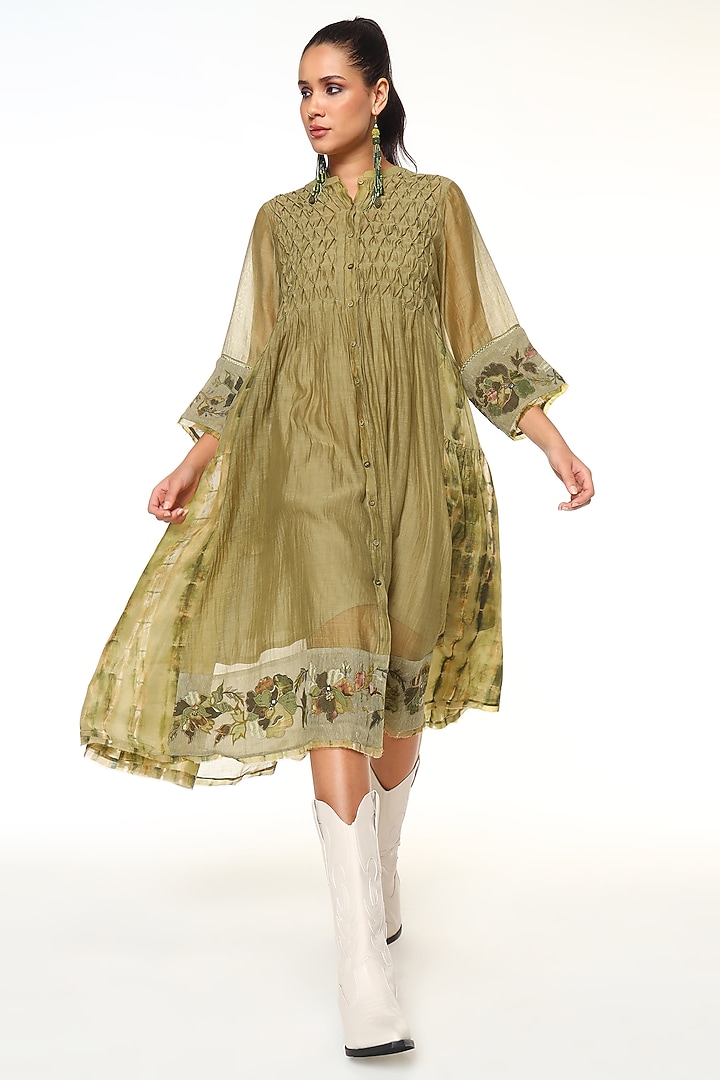 Powder Green Habutai Silk Tie-Dye Midi Cocktail Dress by Capisvirleo at Pernia's Pop Up Shop