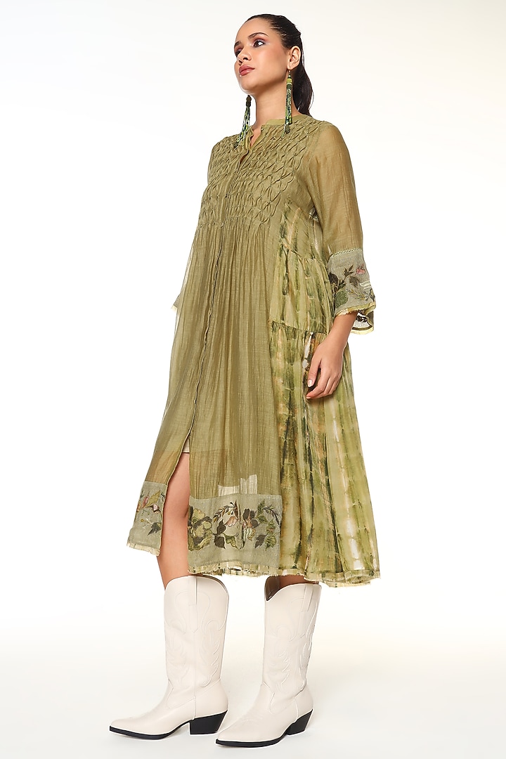 Powder Green Habutai Silk Tie-Dye Midi Cocktail Dress by Capisvirleo at Pernia's Pop Up Shop