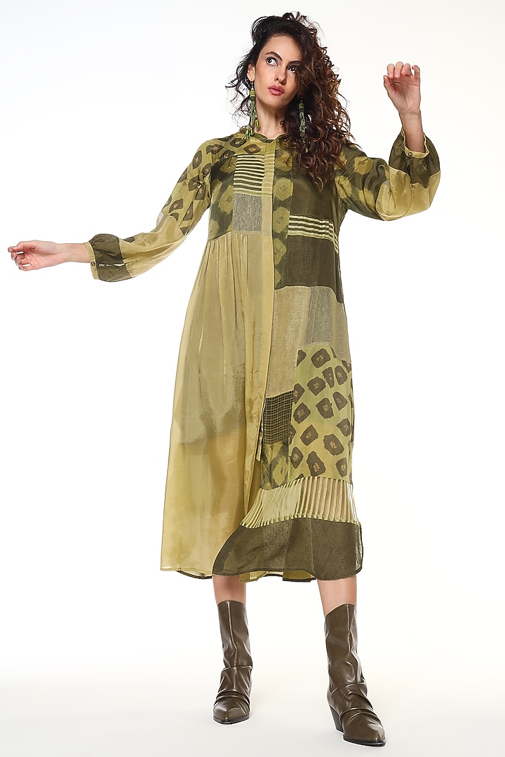 Sapphire Green Habutai Silk Patchwork Midi Cocktail Dress by Capisvirleo at Pernia's Pop Up Shop
