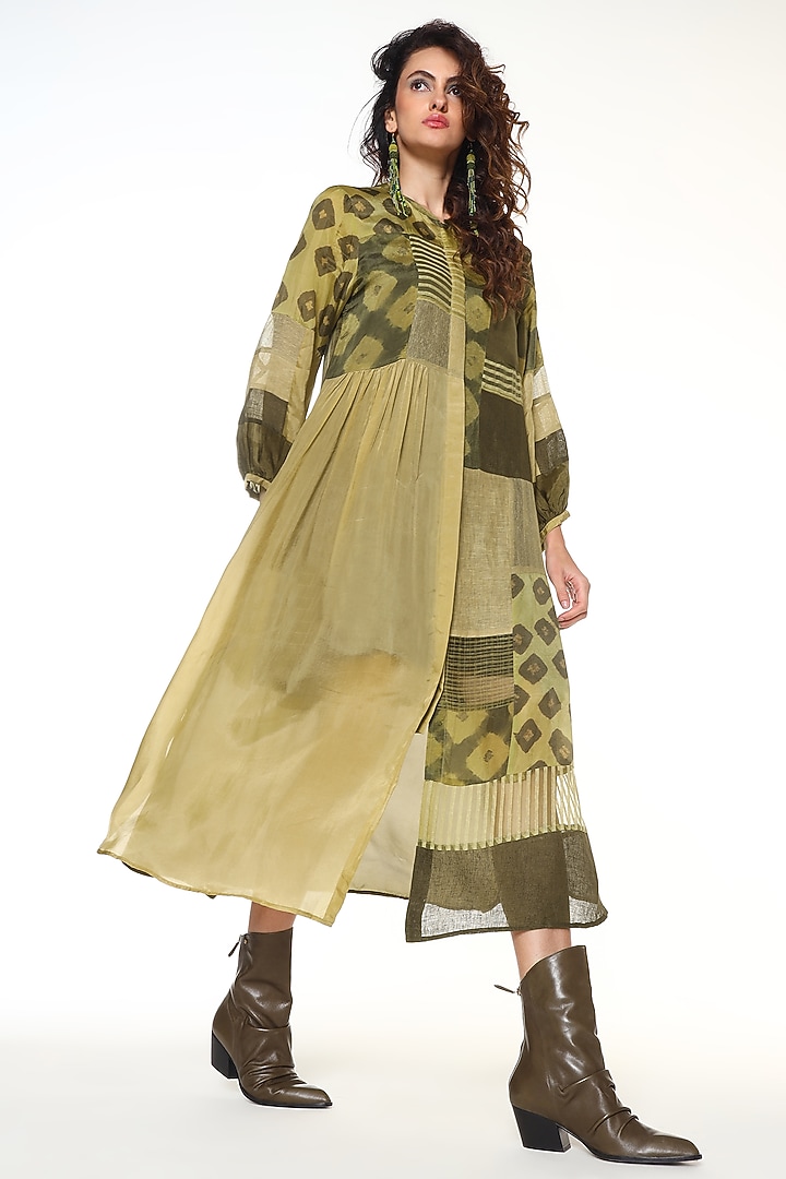 Sapphire Green Habutai Silk Patchwork Midi Cocktail Dress by Capisvirleo at Pernia's Pop Up Shop