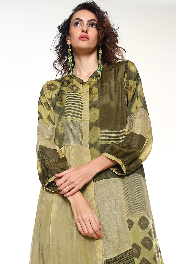 Sapphire Green Habutai Silk Patchwork Midi Cocktail Dress by Capisvirleo at Pernia's Pop Up Shop