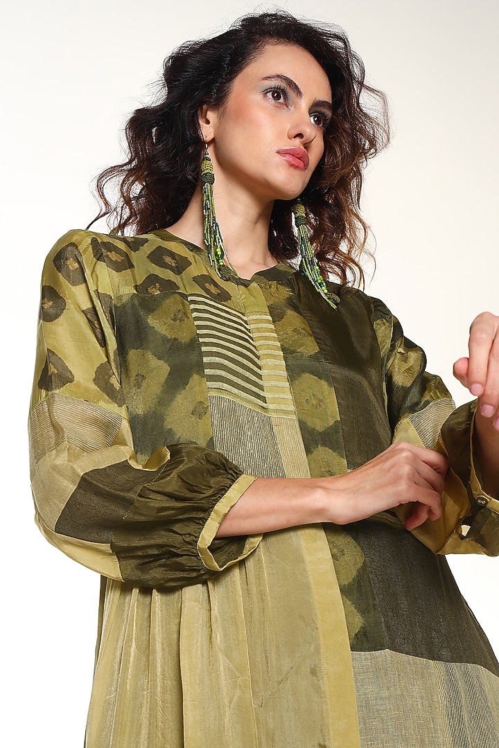 Sapphire Green Habutai Silk Patchwork Midi Cocktail Dress by Capisvirleo at Pernia's Pop Up Shop