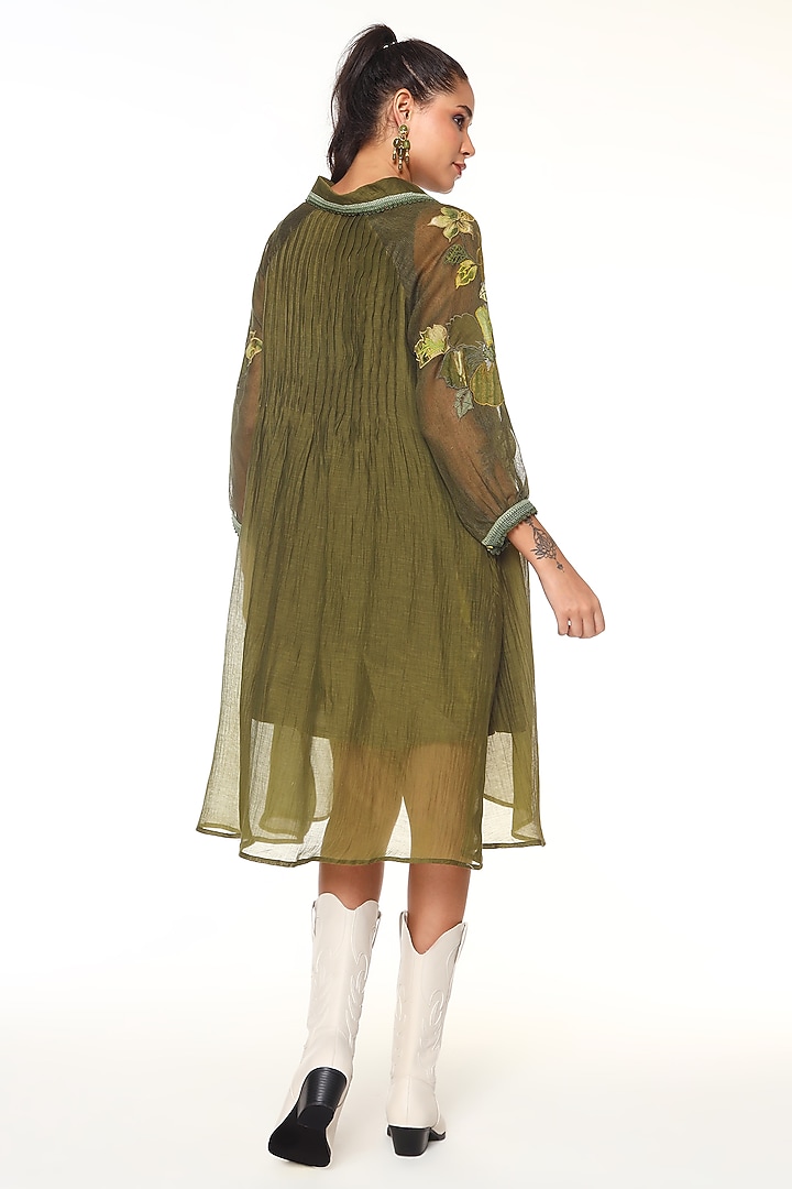 Olive Green Chanderi Silk Patchwork Midi Vacation Dress by Capisvirleo at Pernia's Pop Up Shop