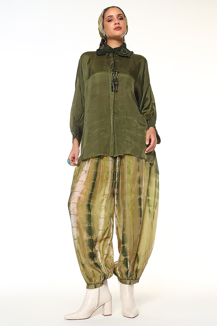 Olive & Moss Green Habutai Silk Co-Ord Set by Capisvirleo at Pernia's Pop Up Shop