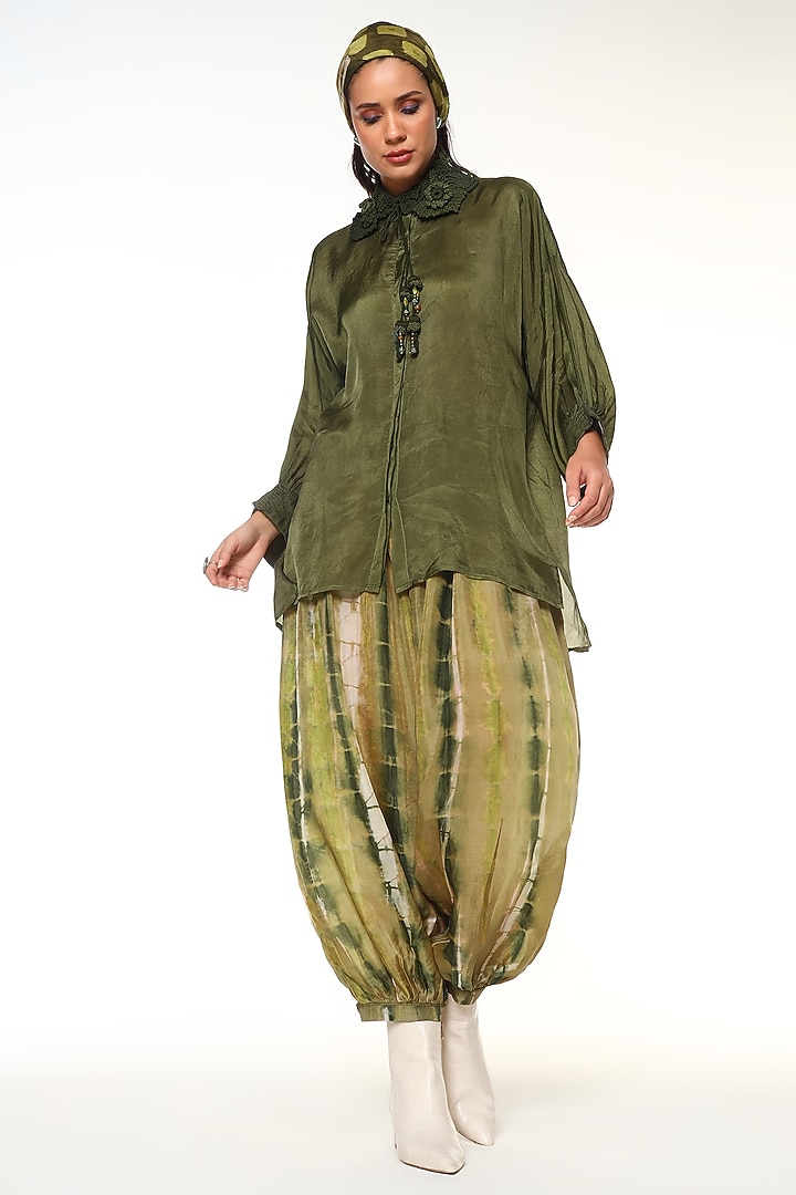 Olive & Moss Green Habutai Silk Co-Ord Set by Capisvirleo at Pernia's Pop Up Shop
