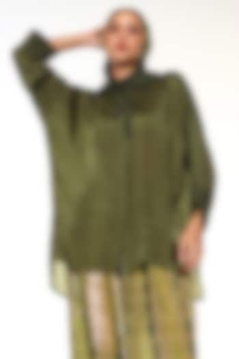Olive Green Habutai Silk Shirt by Capisvirleo at Pernia's Pop Up Shop