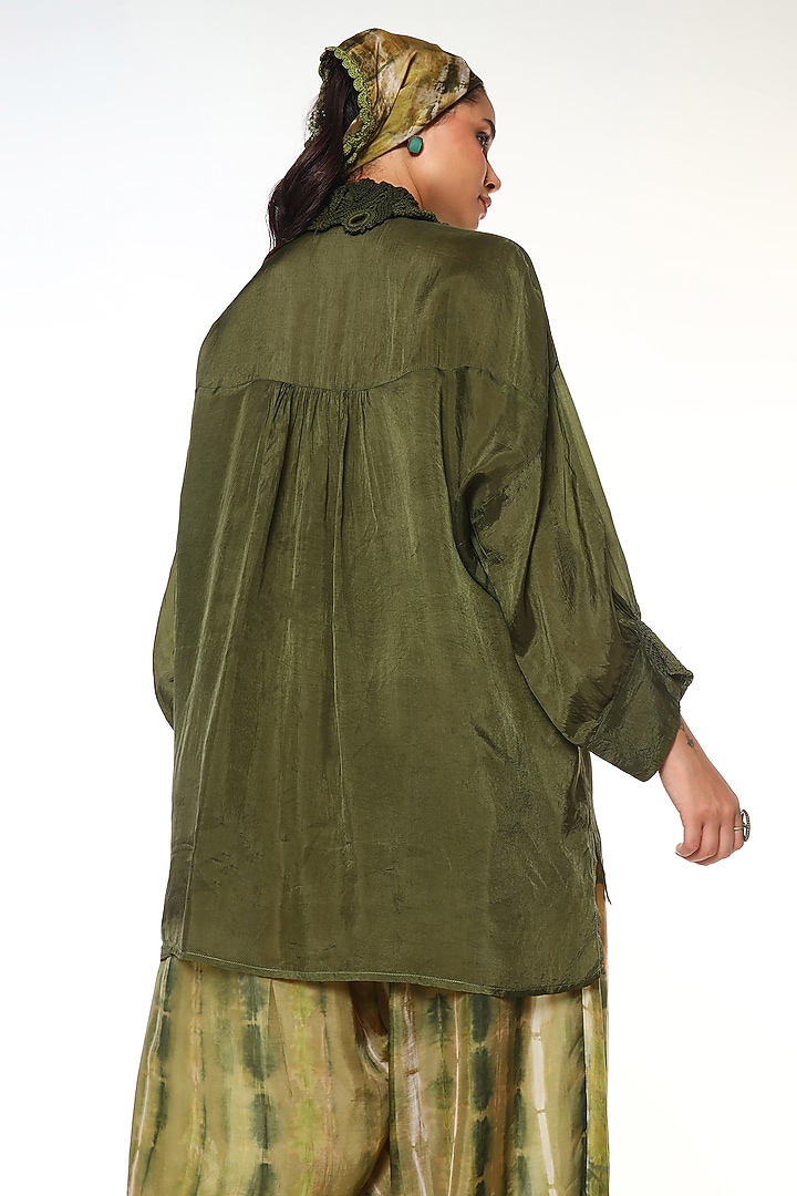 Olive Green Habutai Silk Shirt by Capisvirleo at Pernia's Pop Up Shop